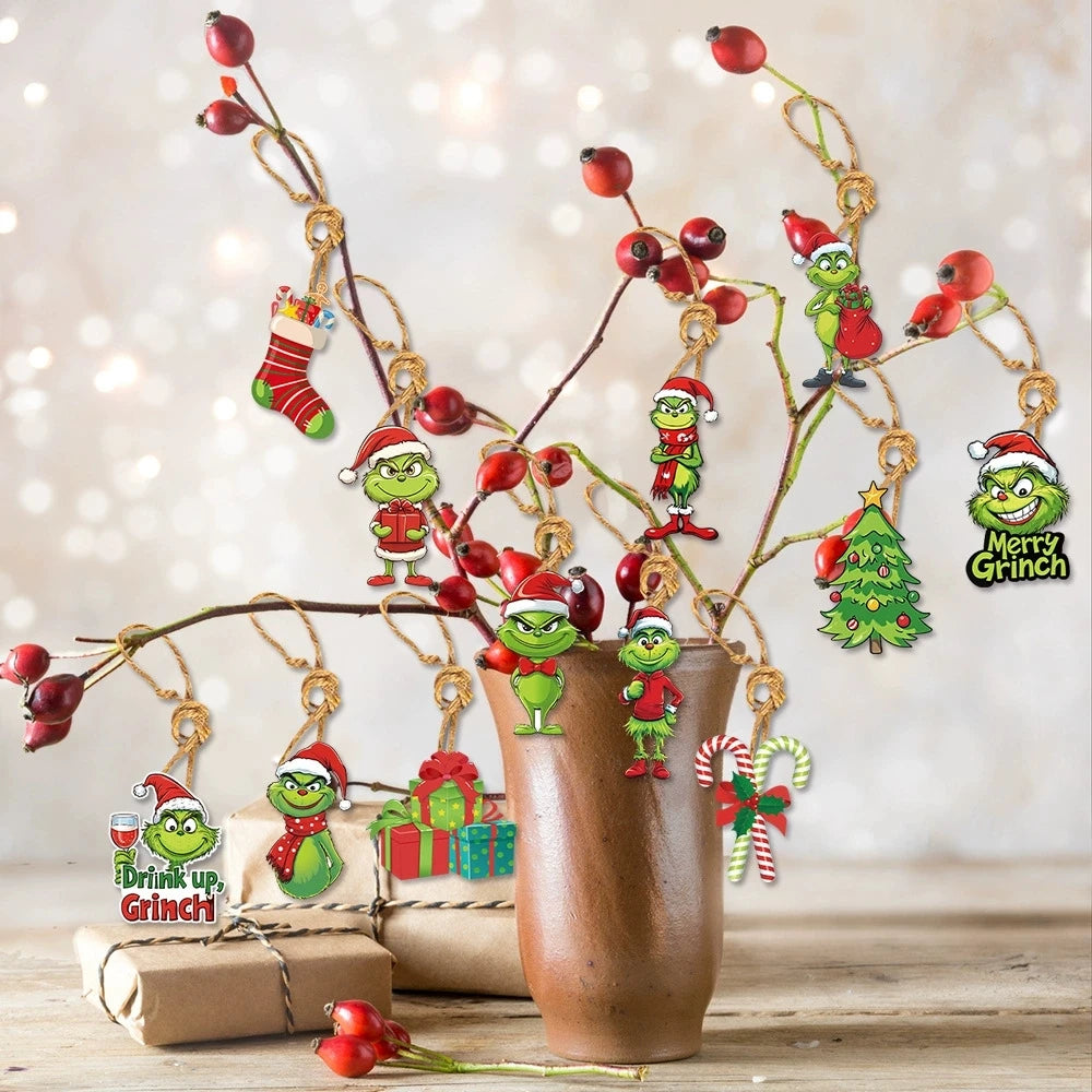 2D Acrylic Paper Christmas Tree Green Monsters Ornaments Cute Green Monsters Christmas Tree Pendants Christmas Cartoon Ornaments