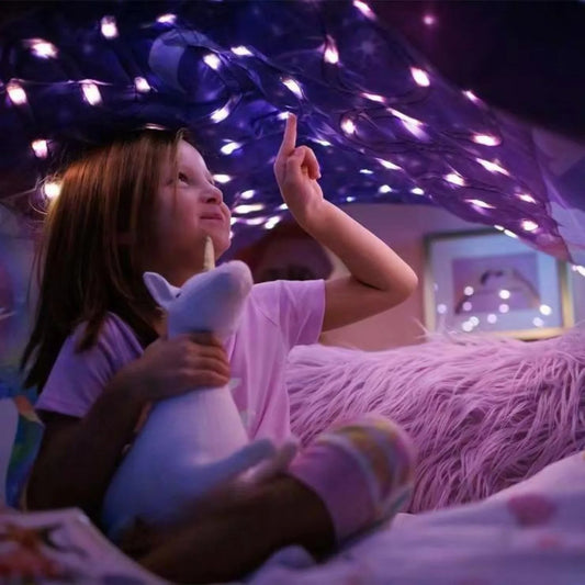 Dream Tent with light show for Kids Bed with Storage Pocket Foldable Kids Tent on Bed Mosquito Net Tent