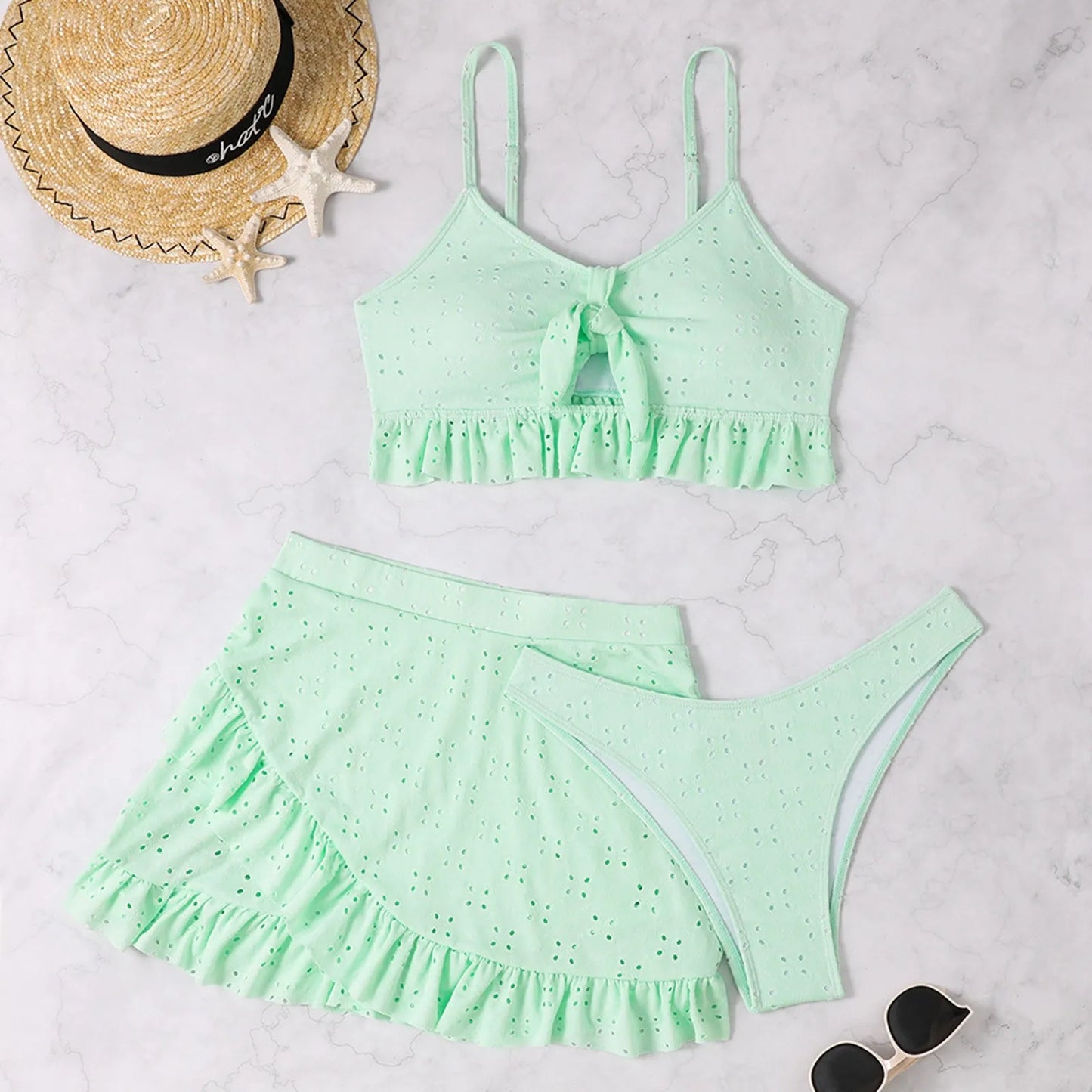 Wrap Hip Skirt Three Piece Swimsuit