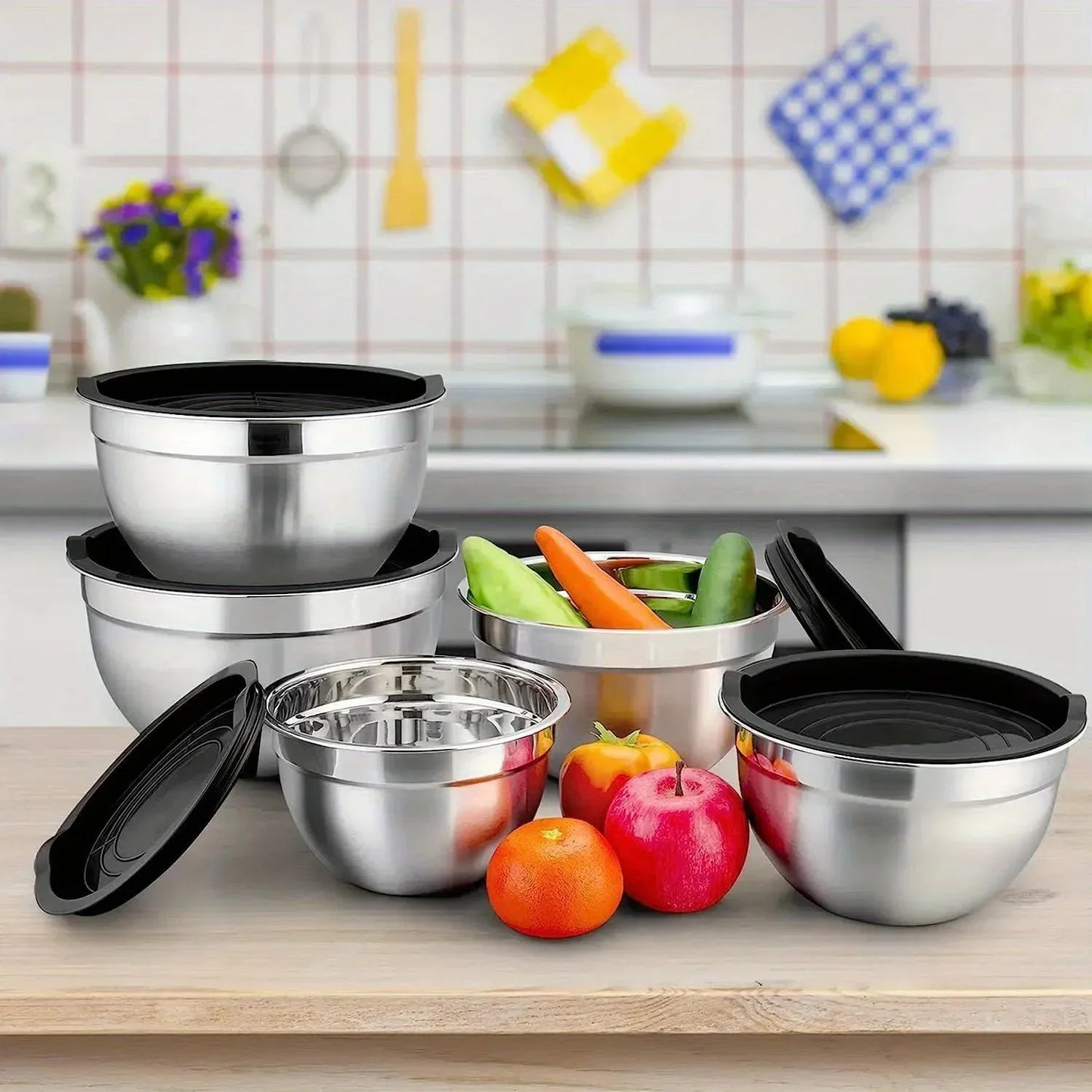5-Piece Stainless Steel Nesting Mixing Bowl Set - Kitchen Essentials for Baking, Serving,Dishwasher Safe, and Easy to Store