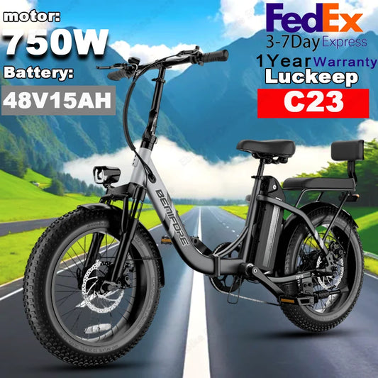 LUCKEEP C23 Folding Electric Bike 750W Motor 48V15Ah Removable Battery E Bike Unlock with NFC 20-inch Fat Tires Electric Bicycle
