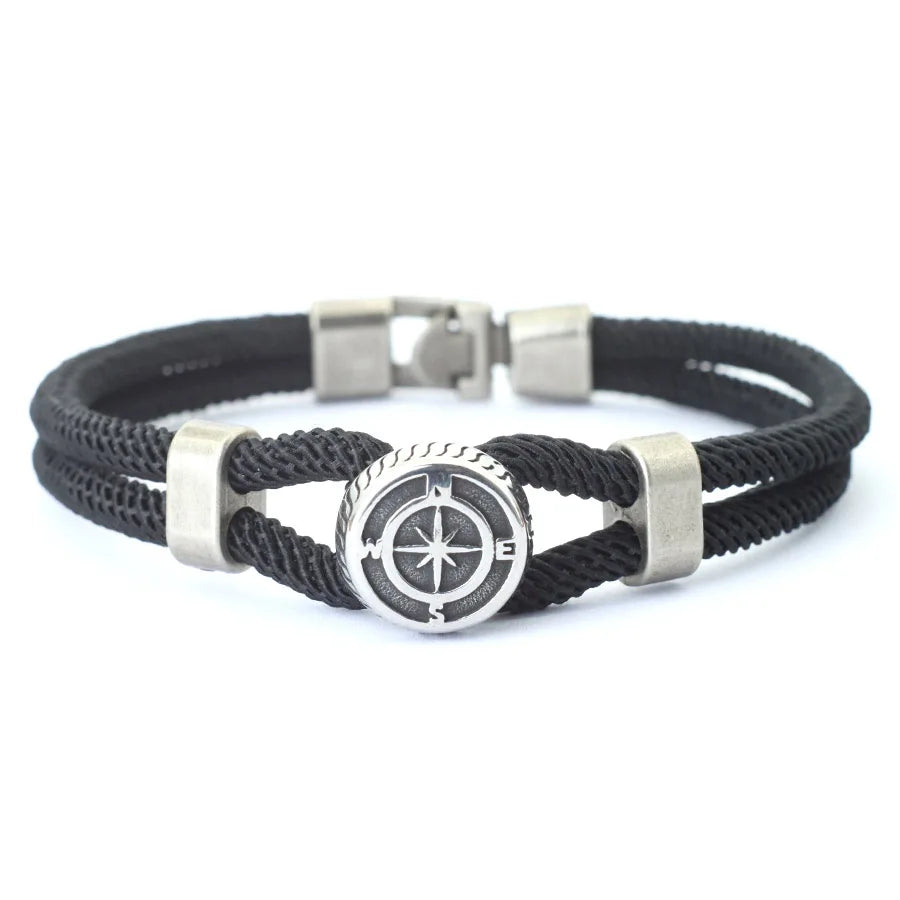 New Compass Bracelet Man Viking Nautical Rope Braslet Bangle