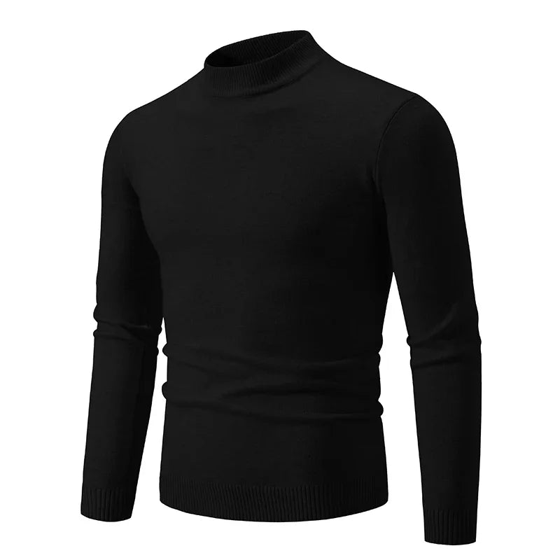 New Sweatwear Men's Half Neck Basic Solid Color Sweaters Round Neck Elastic Pullovers Warm Autumn Knitted Oversized Sweater Men