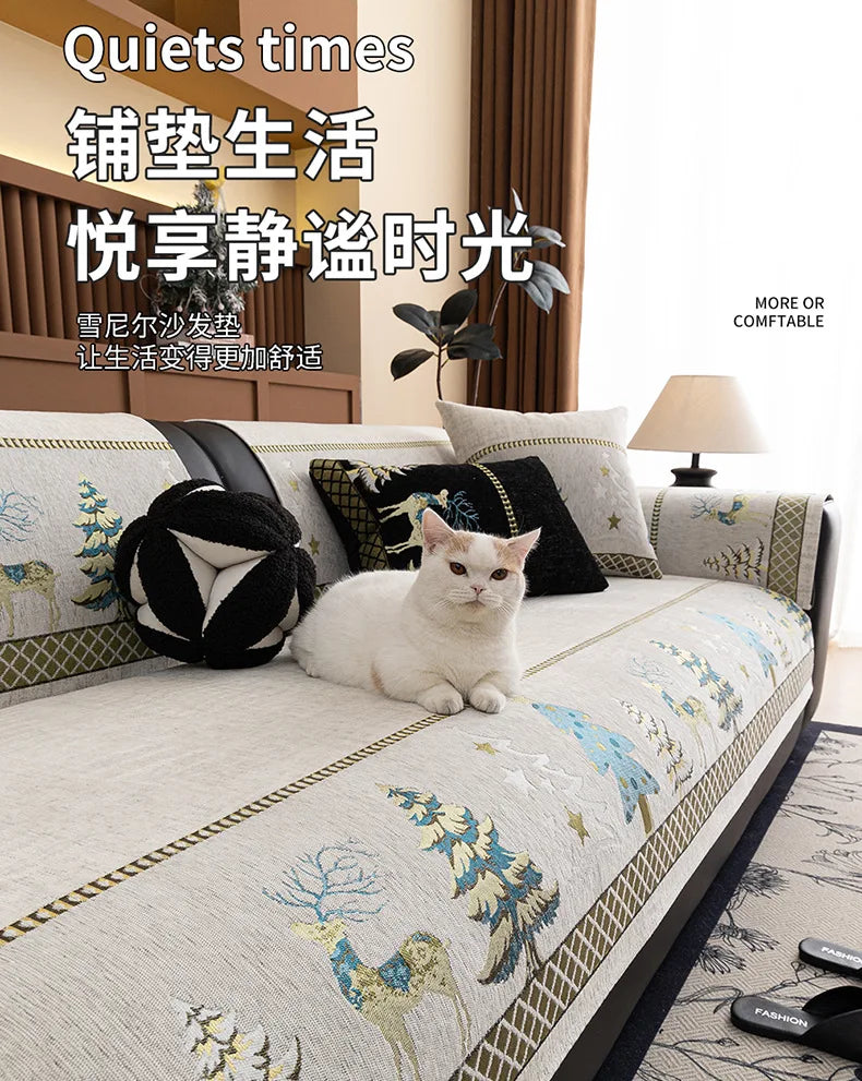 Chinese Style Chenille Sofa Slipcover, Couch Cover,  Pet Dog Friendly, Thick Plush Cover, Furniture, 1piece