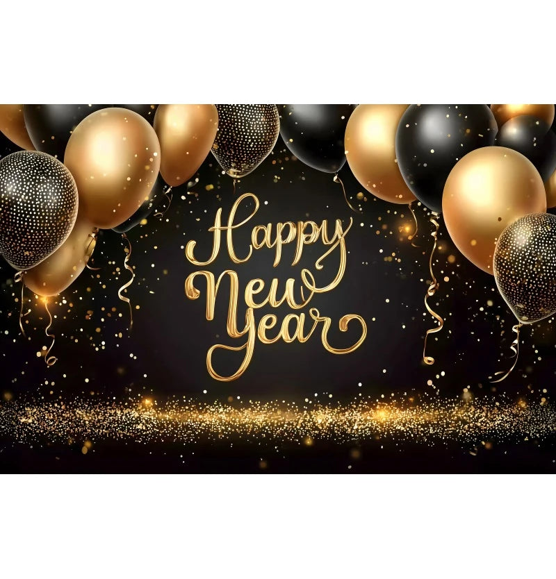 Happy New Year 2026 Photography Backdrop Luxury Golden Glitter Balloon Crown Family Portrait Celebration Shoot Decor Backgrounds