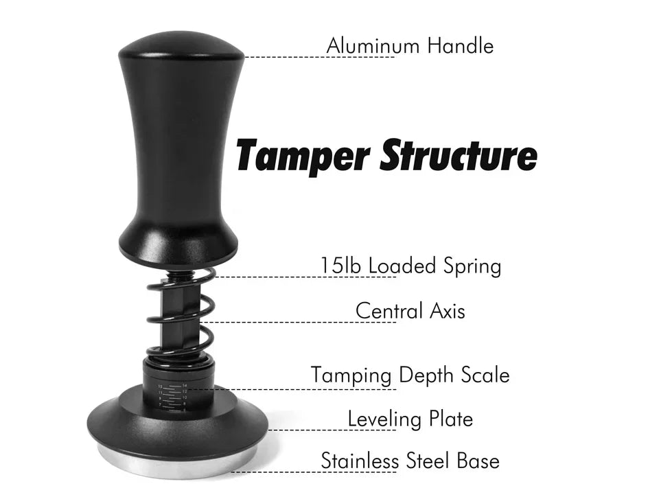 Coffee Tamper 54mm Ripple Base Espresso Tamper Barista Spring Loaded Coffee Tamper with Depth indication Tampers 51mm 53mm 58mm