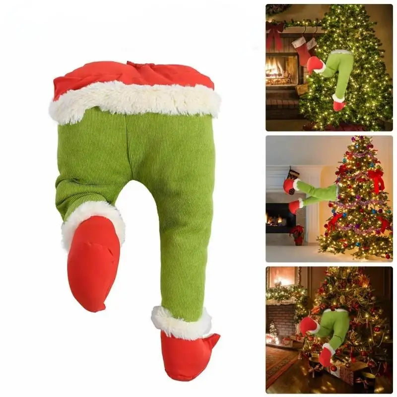 Christmas Elf Leg Plush Toy Xmas Tree Green Artificial Leg Children's Toy Christmas Green Hairy Monster Arm Pendant