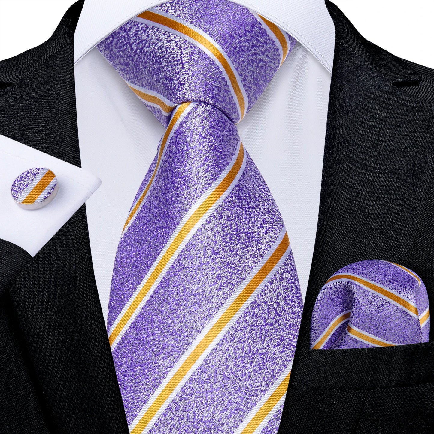 Gold Black Striped Silk Neck Ties