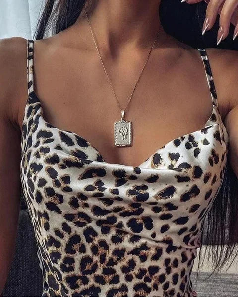 Fashionable Sexy Leopard Print Casual V-neck Strap Dress
