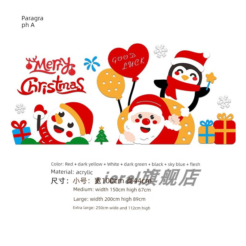 Christmas Decoration Scene Layout Shopping Window Glass Sticker Painting Santa Claus Christmas Tree Wall Decorations