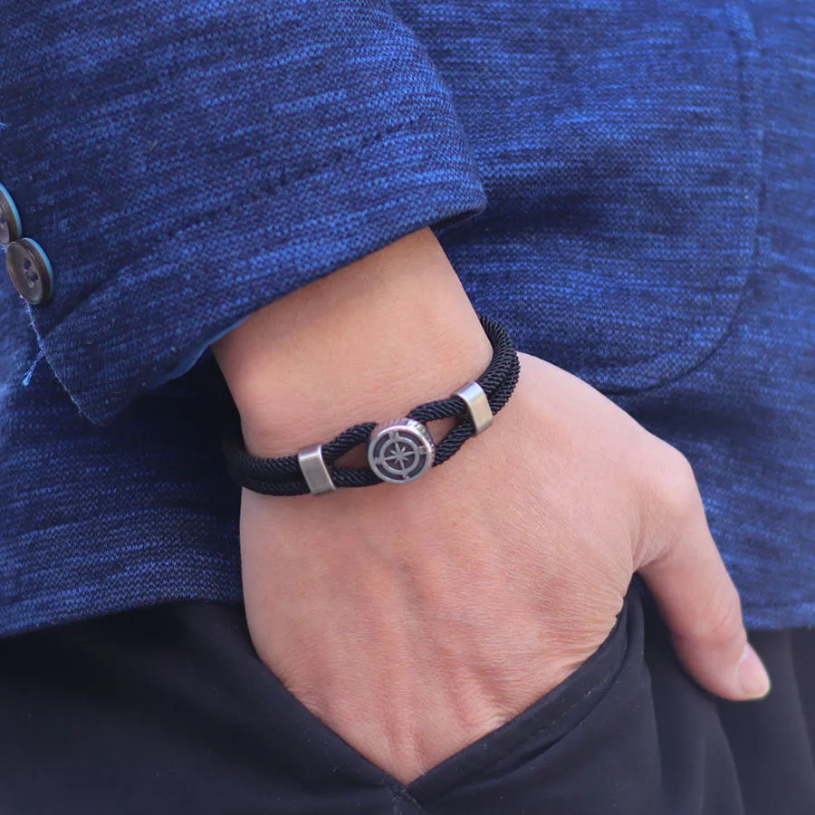 New Compass Bracelet Man Viking Nautical Rope Braslet Bangle