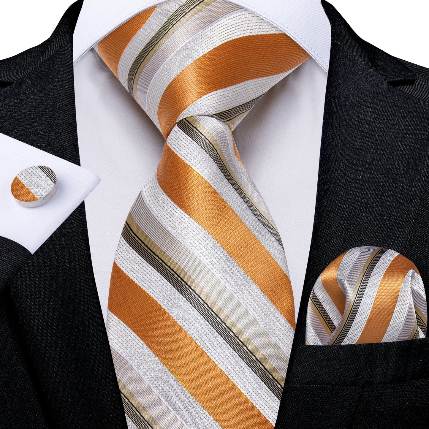Gold Black Striped Silk Neck Ties