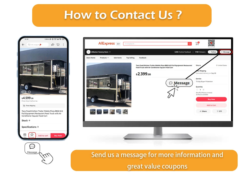 Allbetter Fully Equipment Mobile Food Truck Fast Bbq Pizza Food Trucks Concession Food Trailer with Extension for Small Business