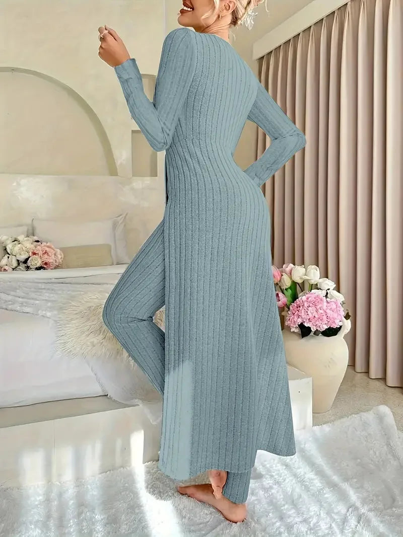 Autumn Casual Solid Set For Women Fashion O Neck Long Tops+High Waist Slim Pants 2 Piece Sets Lady Holiday Women's Clothing New