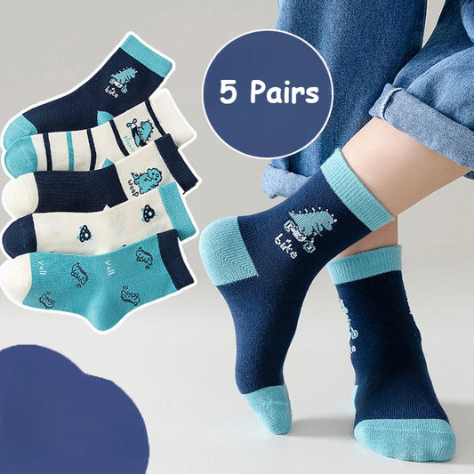 Kids' Socks 5 Pairs/lot Soft Cotton Thin Socks Spring Autumn Cotton Socks Medium Little Boys Crew Sock Baby Cartoon Pattern
