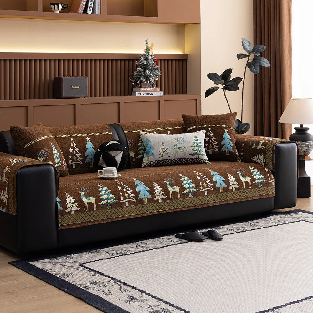 Chinese Style Chenille Sofa Slipcover, Couch Cover,  Pet Dog Friendly, Thick Plush Cover, Furniture, 1piece