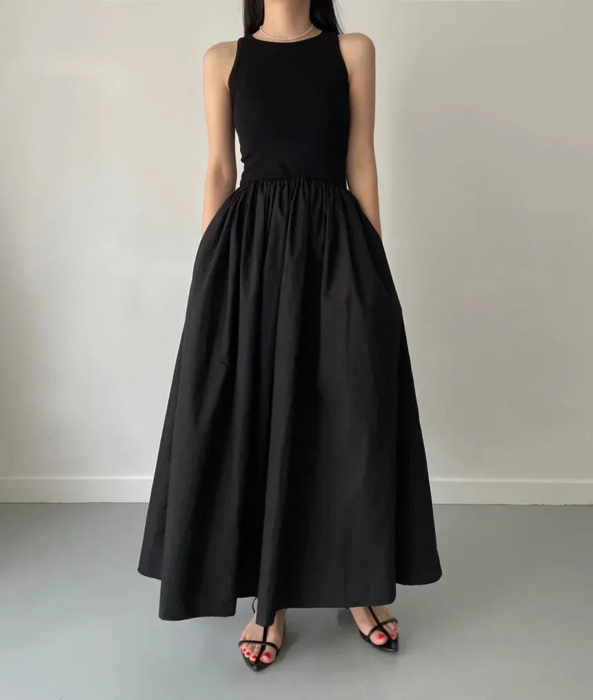 Simple Elegant Black Long Dresses For Women Round Neck Sleeveless