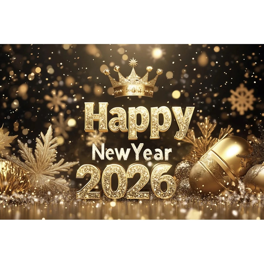 Happy New Year 2026 Photography Backdrop Luxury Golden Glitter Balloon Crown Family Portrait Celebration Shoot Decor Backgrounds