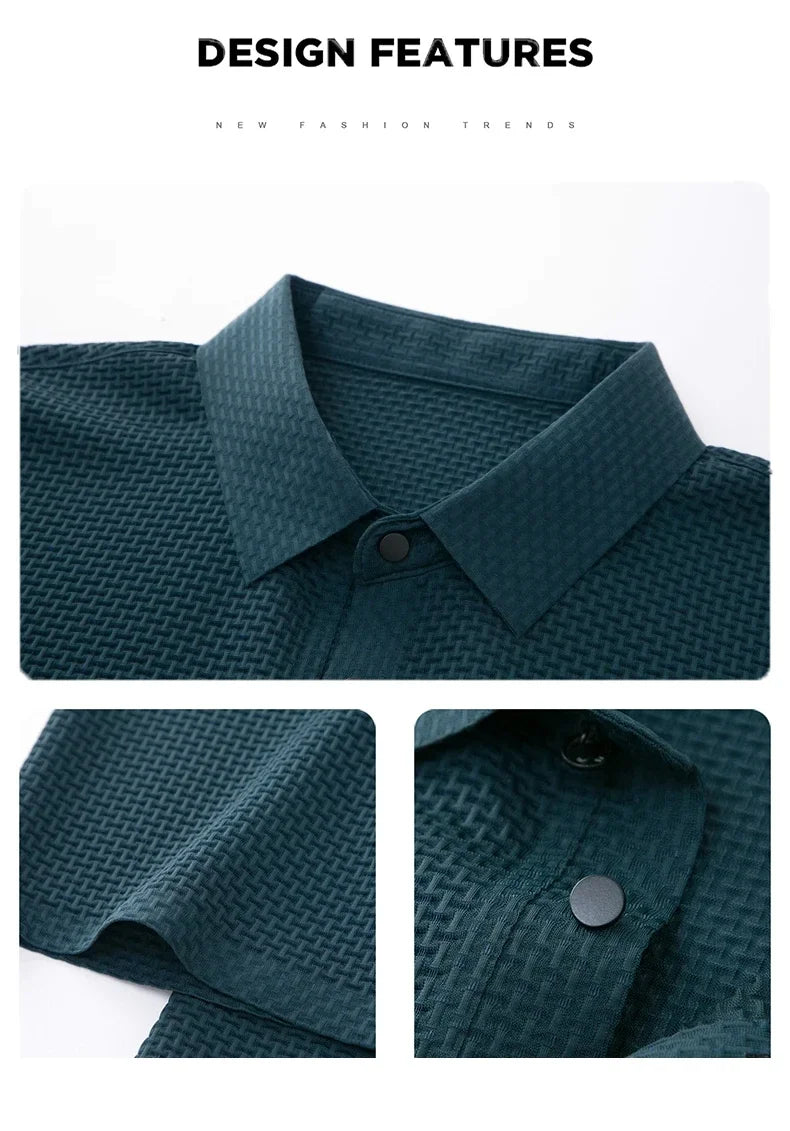 2025 Men's Casual Luxury Trend Ice Silk Quick-Dry Collarless Short-Sleeved Polo Shirt - Summer High-Quality Comfortable Breathab