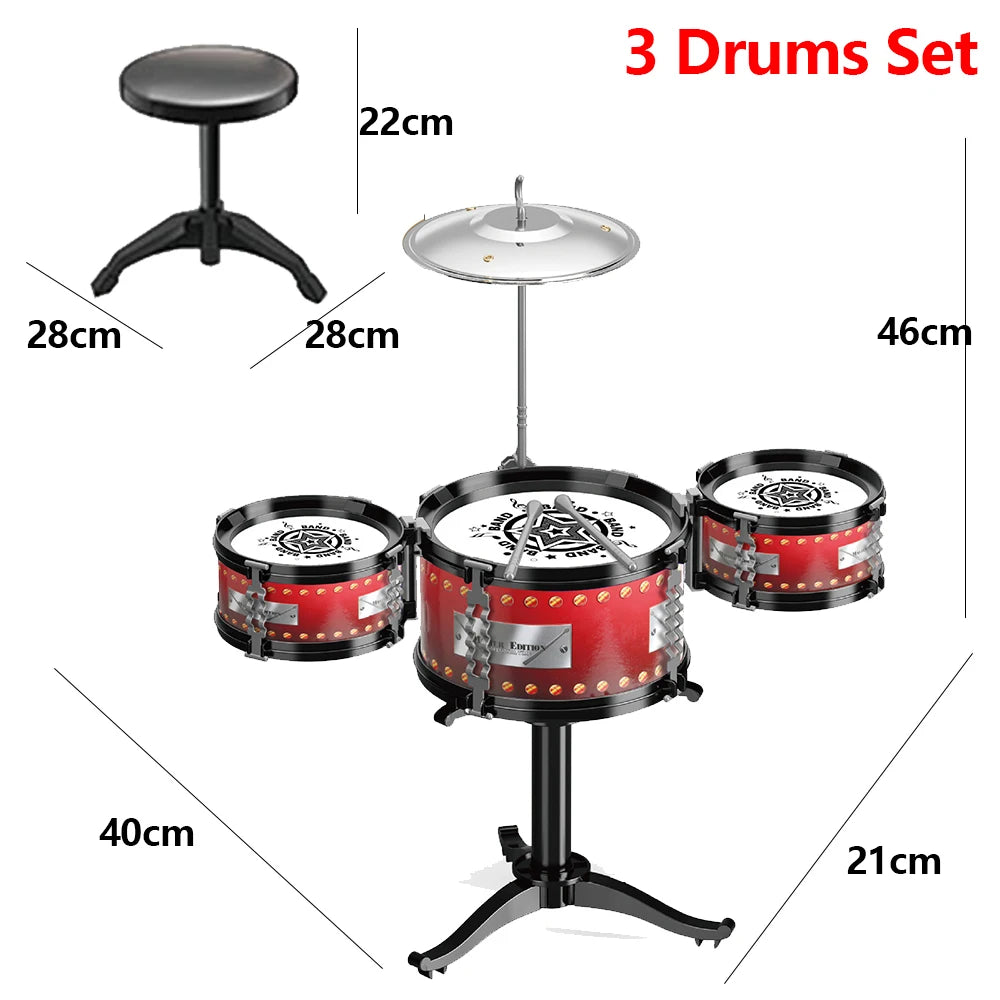 Jazz Drum Set for Kids 3 Drums / 5 Drums with Small Stool Drum Stick Set Music Instrument Educational Toys for Beginners Gifts