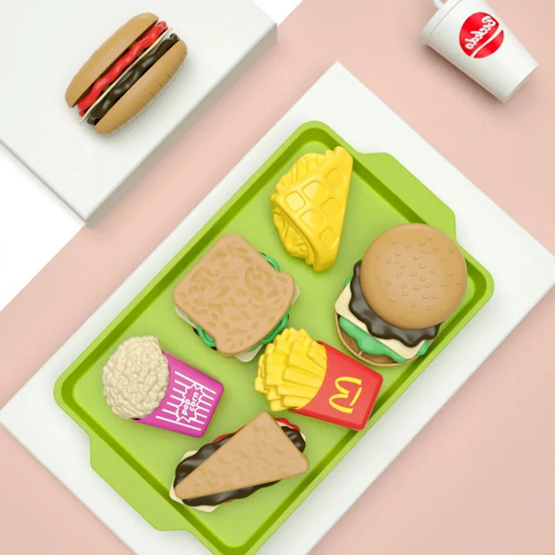 Children Hamburger Pretend Play Cooking Toys Set Mini Simulation Food Kitchen Toys For Girls Sandwich Fries Burger Assembly Game