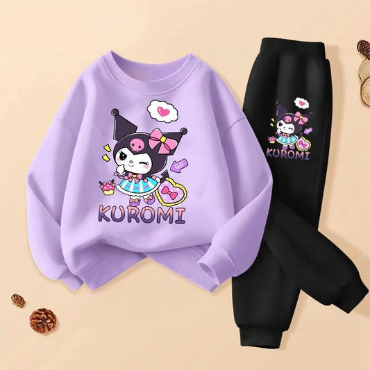 SANRIO Spring Autumn Children Clothing Sets Cartoon Kuromi Print Girls Sweatshirt