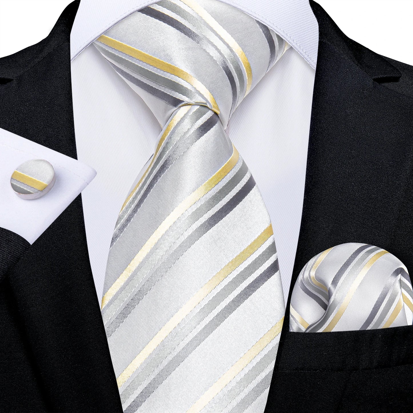 Gold Black Striped Silk Neck Ties