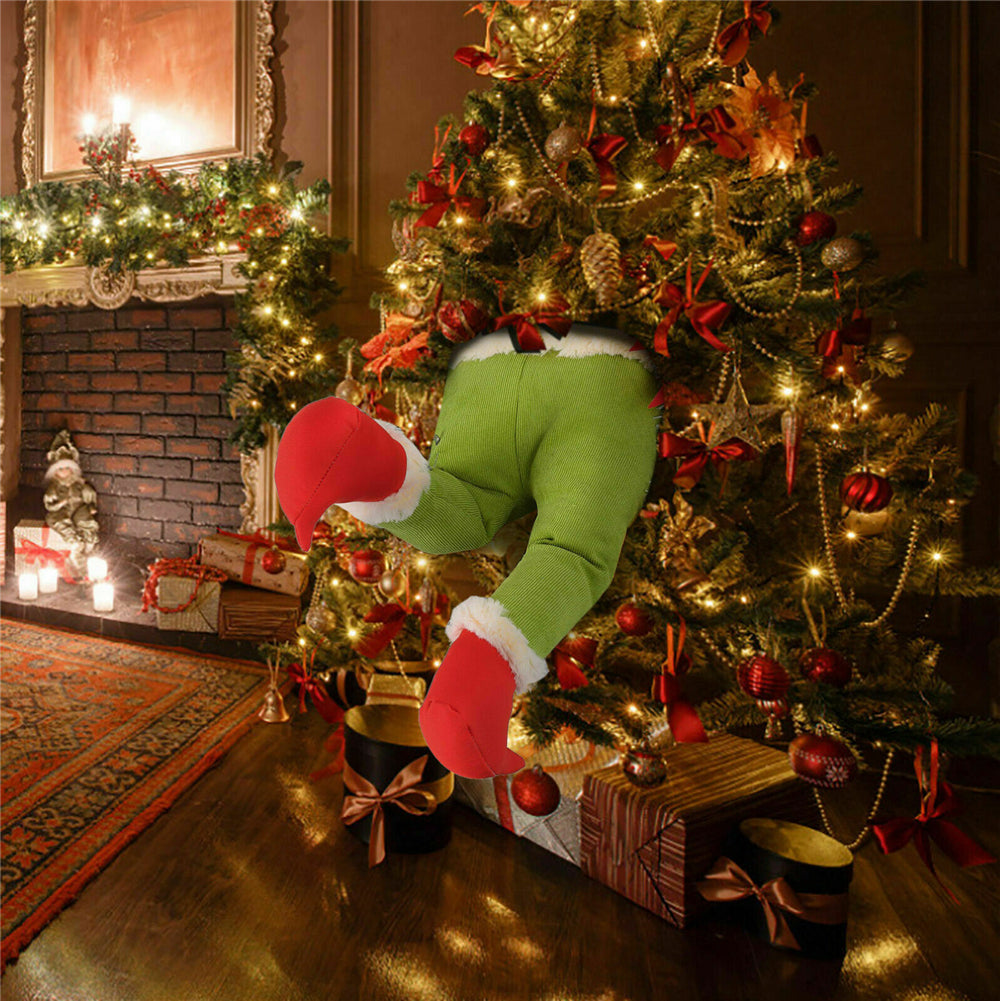 Christmas Elf Leg Plush Toy Xmas Tree Green Artificial Leg Children's Toy Christmas Green Hairy Monster Arm Pendant