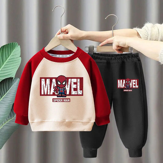Marvel Spiderman Children's Sweatshirt Sets Boys Long Sleeved Pullover and Sweatpant Two Piece Suits Girls Casual Tracksuits