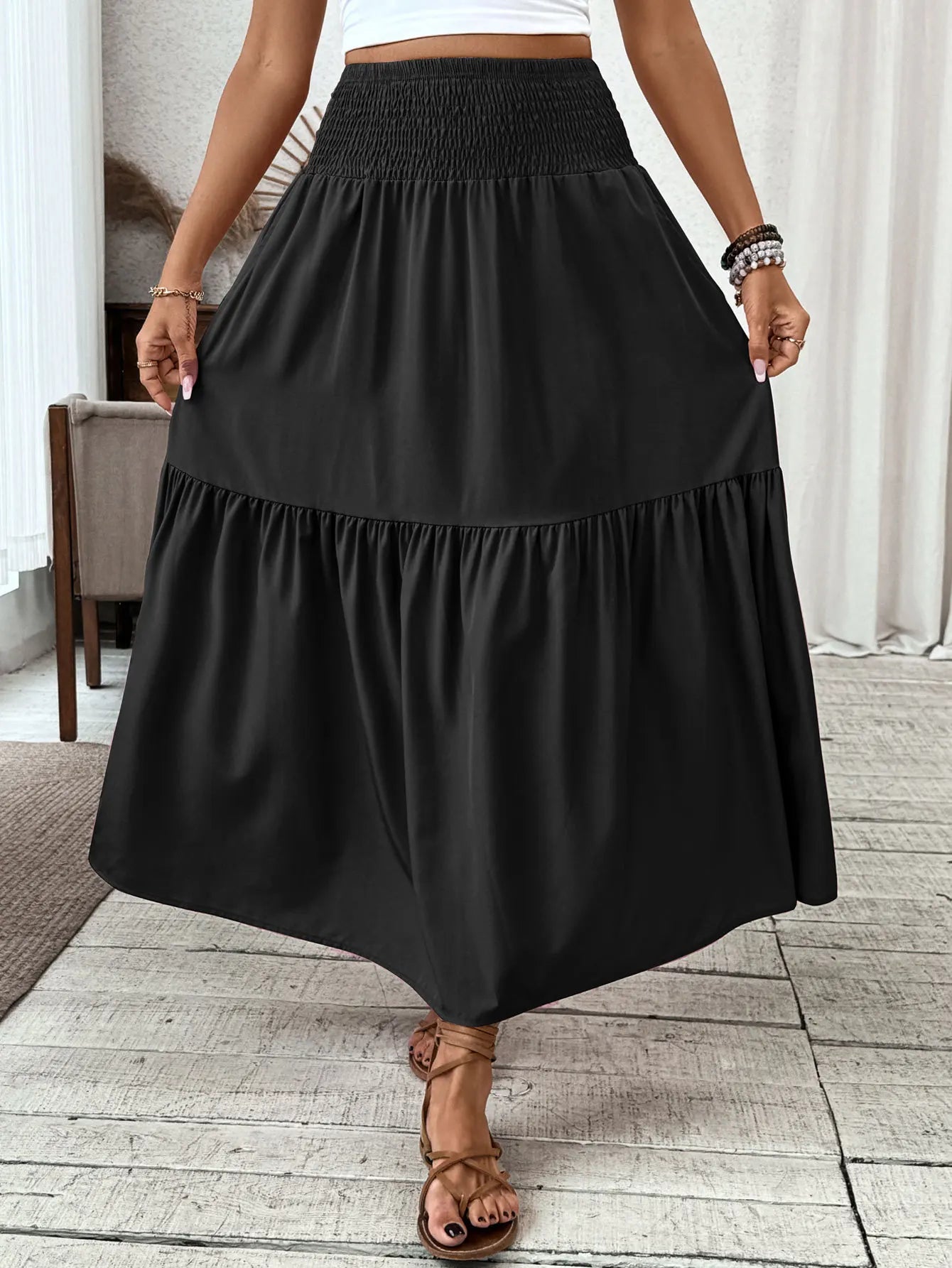 Women New Classic Printed Skirt Retro High Waist Long Skirt Casual Stylish Loose Beach Skirt Elegant Ladies Floral Pleated Skirt