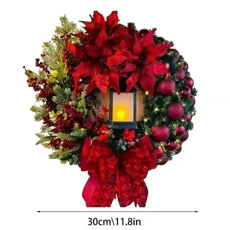 Christmas Wreaths for Front Door, 30CM Red Ball Garland, Wall Window Hanging Decor, Xmas Ornament, Winter Season Christmas Gifts