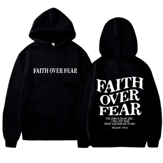 FAITH OVER FEAR Print Hoodies for Men Women Casual Long Sleeve Hooded