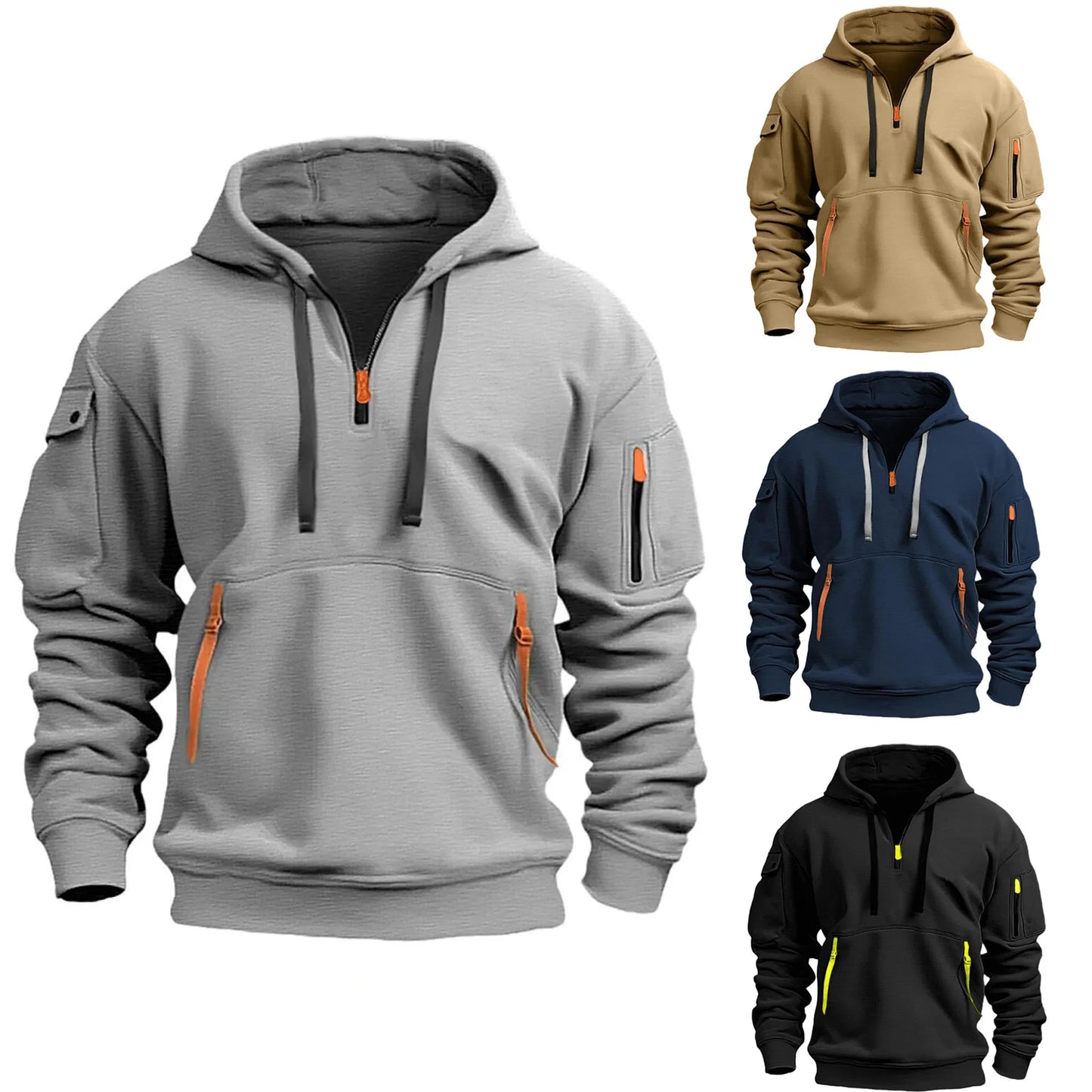 2025 New Multi Pocket Zipper Fleece Hooded Casual Shirt