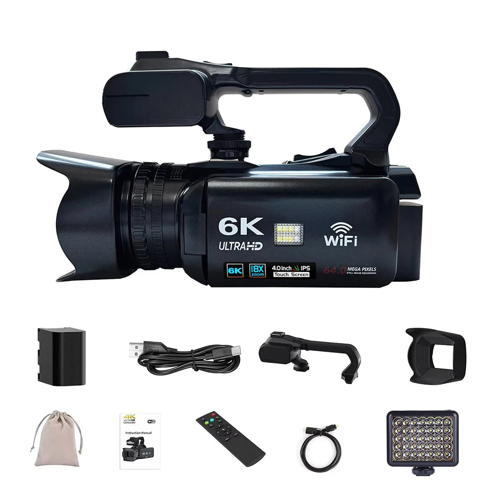 6K Digital Video Camera 64MP 4inch Touch Screen Vlogging Camera 18x Digital Zoom Camcorder for YouTube Live Streaming Vlogging
