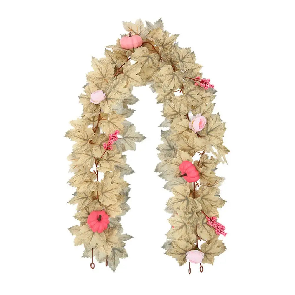 Fall Garland Autumn Maples Leaf Pumpkin Berry Garland Thanksgiving Halloween Home Mantle Fireplace Decorations Hanging Supplies
