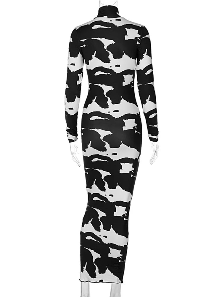 Turtleneck Cow Print Dress