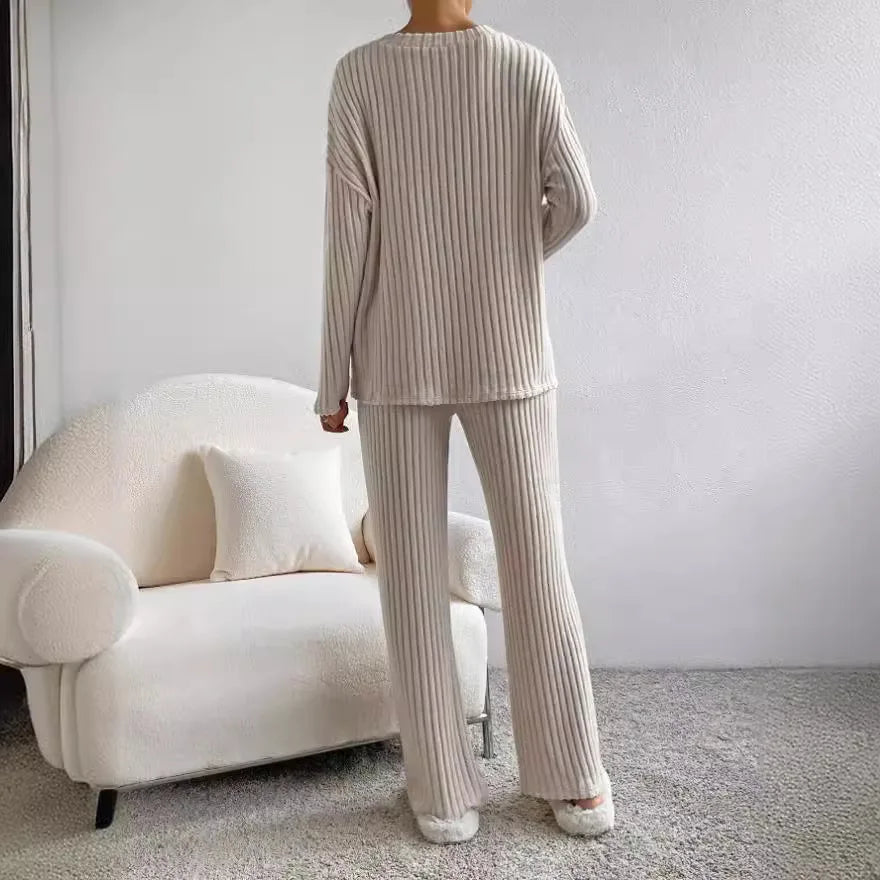 Solid Color Casual Loose Knitting Sets For Women Elegant Autumn Women's Two Pieces Suit Full Trouser Set Female Outfit Clothes