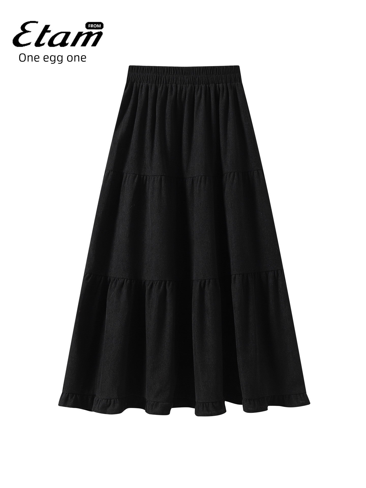 Aigetam Ruffled Cake Skirt for Women, New Autumn and Winter Elastic Waist Design, Mid-Length Long Skirt for Women