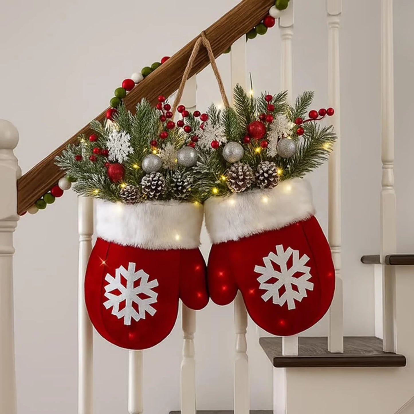 2025 Christmas Garland Creative Glove Shaped Simulated Flower Wreath Window Door Gate Decoration Door Sign Xmas Party Decoration