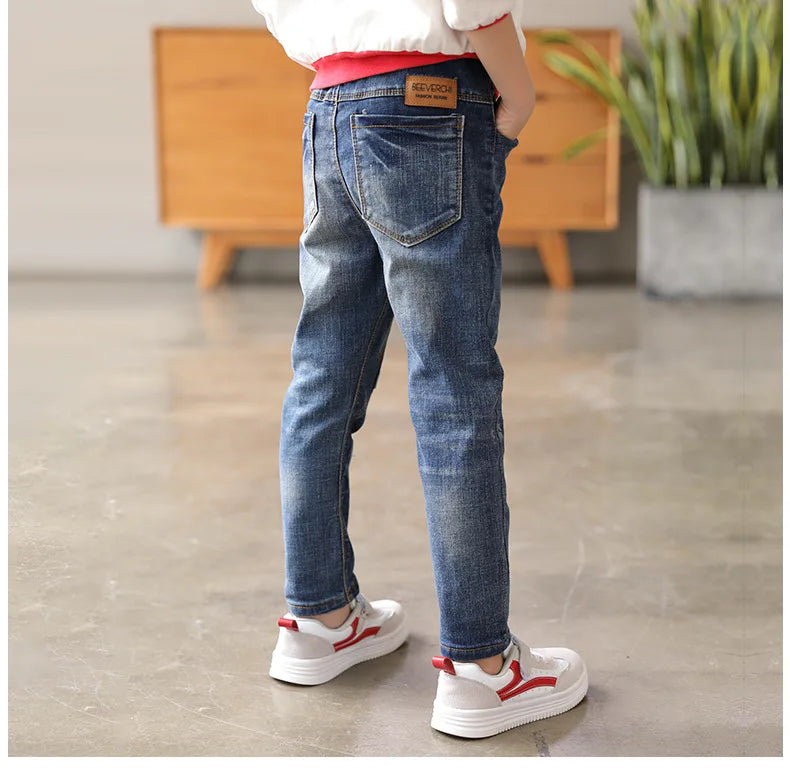 3-14yrs Kids Blue Patchwork Jeans for Fashion boys 4 5 6 7 8 10 12 14 Years Old