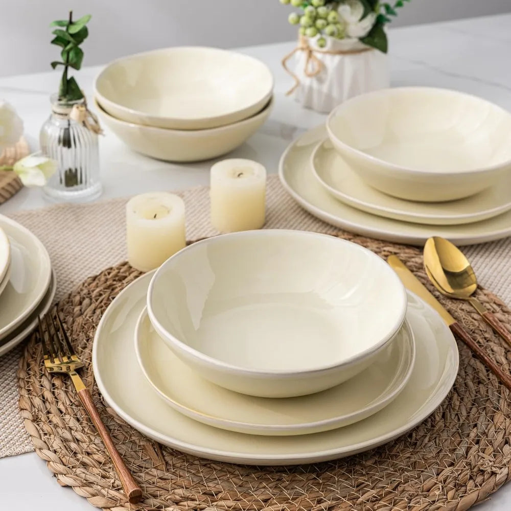 AmorArc Ceramic Dinnerware Sets,Handmade Reactive Glaze Plates and Bowls Sets,Highly Chip and Crack Resistant | Dishwasher & Mic