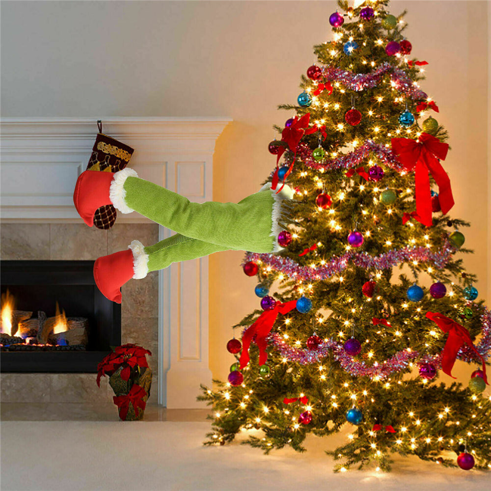 Christmas Elf Leg Plush Toy Xmas Tree Green Artificial Leg Children's Toy Christmas Green Hairy Monster Arm Pendant