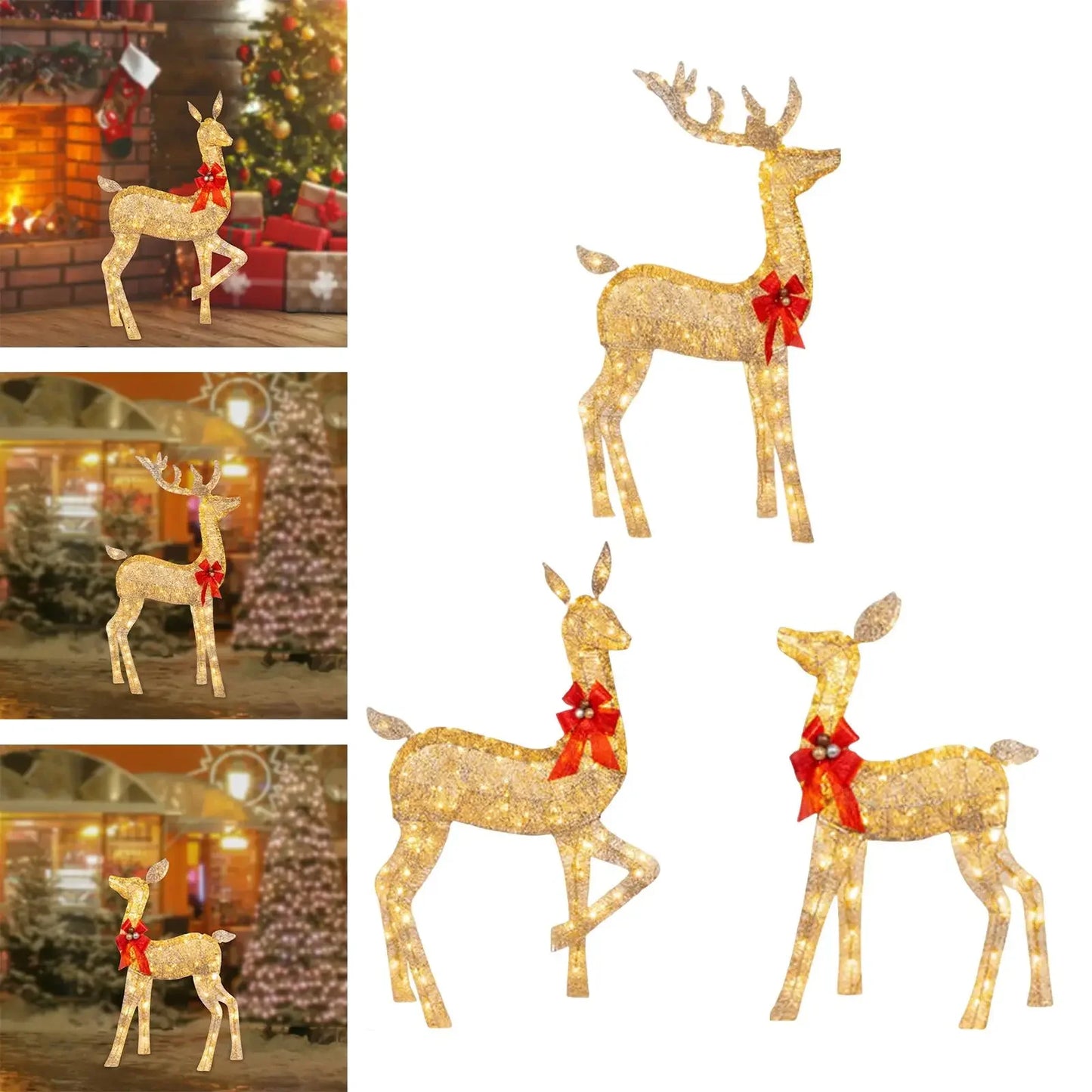 160/210 Warm White LED Lights Indoor Outdoor Large Lighted Christmas Deer Family Set Front Yard Porch Holiday Decoration