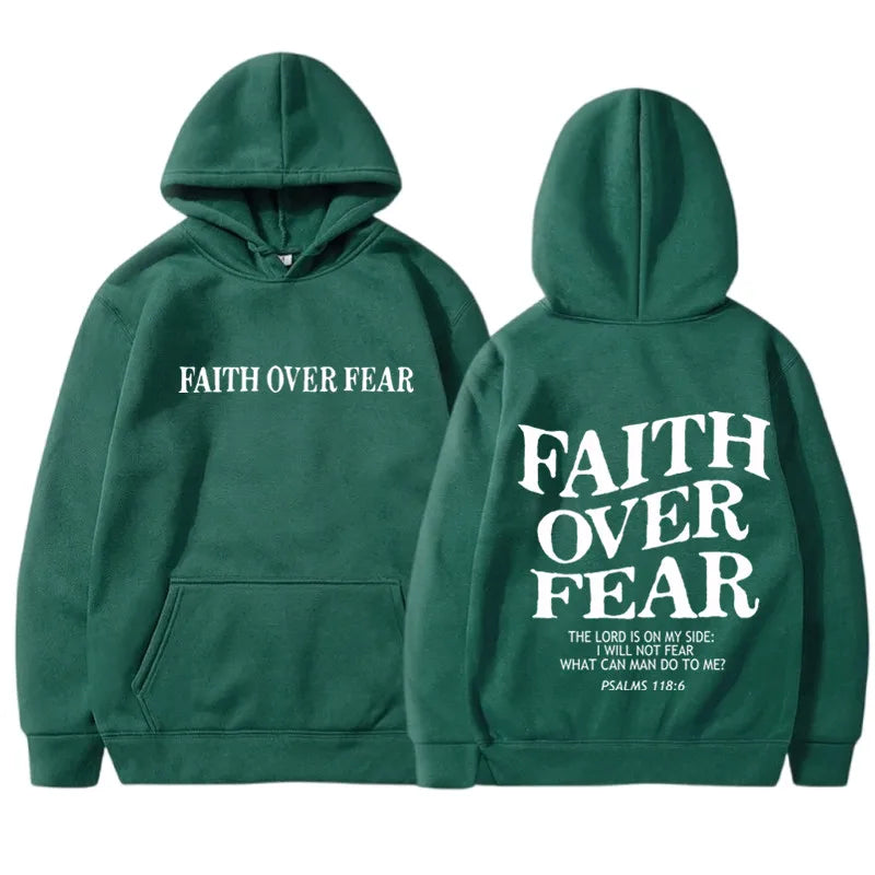 FAITH OVER FEAR Print Hoodies for Men Women Casual Long Sleeve Hooded