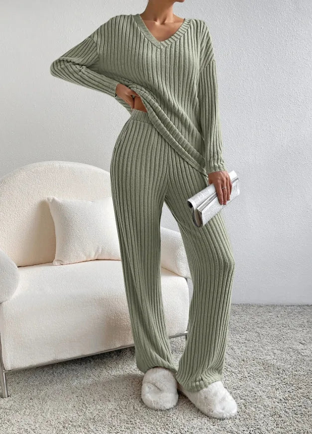 Solid Color Casual Loose Knitting Sets For Women Elegant Autumn Women's Two Pieces Suit Full Trouser Set Female Outfit Clothes