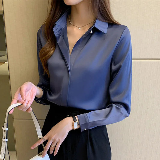 Satin Women's Shirt Long Sleeve Fashion Woman Blouse 2025 Solid Top Female Shirts and Blouse Basic Ladies Tops OL Women Clothing