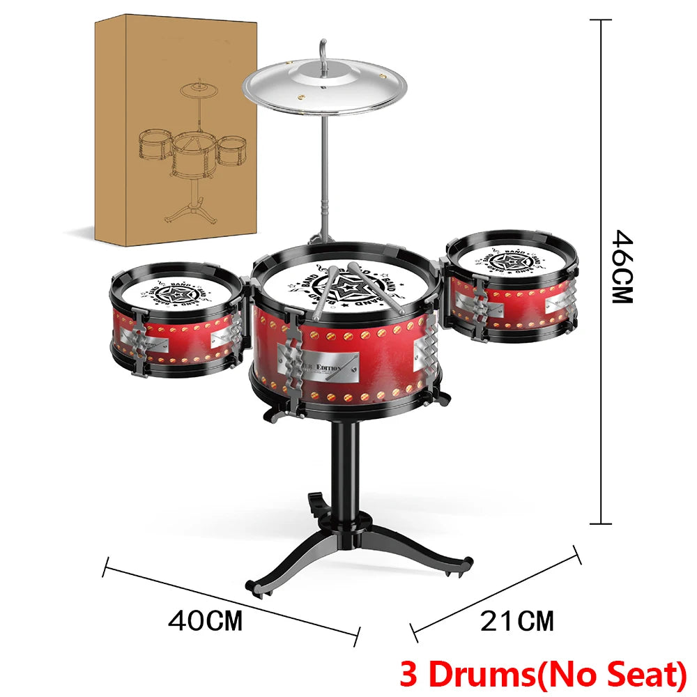 Jazz Drum Set for Kids 3 Drums / 5 Drums with Small Stool Drum Stick Set Music Instrument Educational Toys for Beginners Gifts