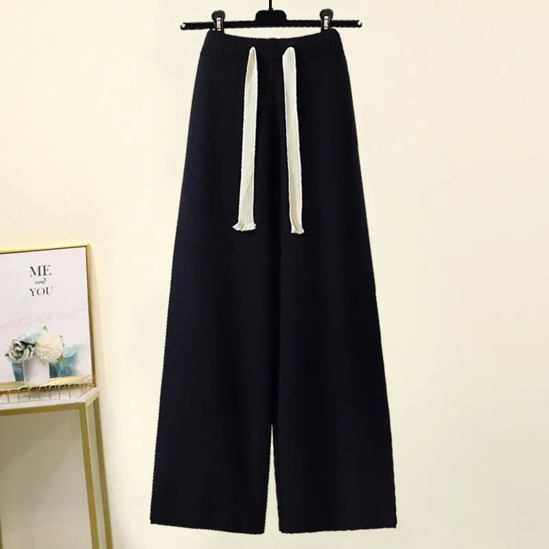 Plus Size Autumn Winter Women's Set New Lazy Style Sweater And Slimming Casual Pants Two Piece Set Trendy Elastic Knitted Fabric