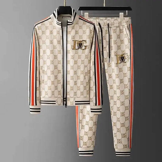 Trendy zipper stand-up collar long-sleeved suit sweater men's casual sports trousers