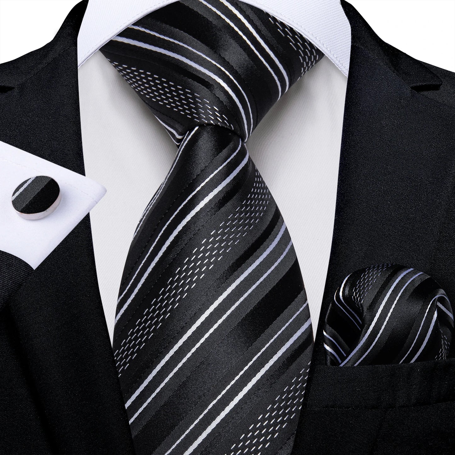 Gold Black Striped Silk Neck Ties